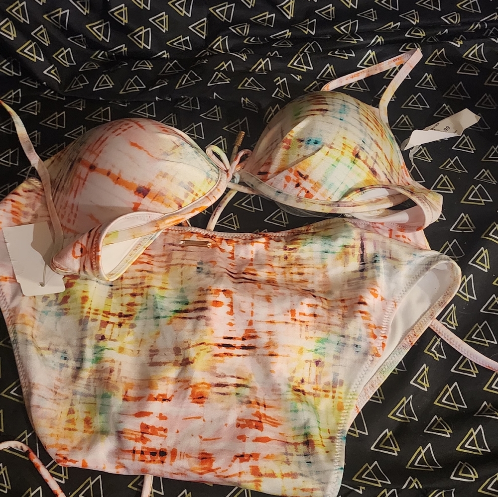 Victoria's Secret Multicolor Watercolor Print Bikini Set - Pastel Hues